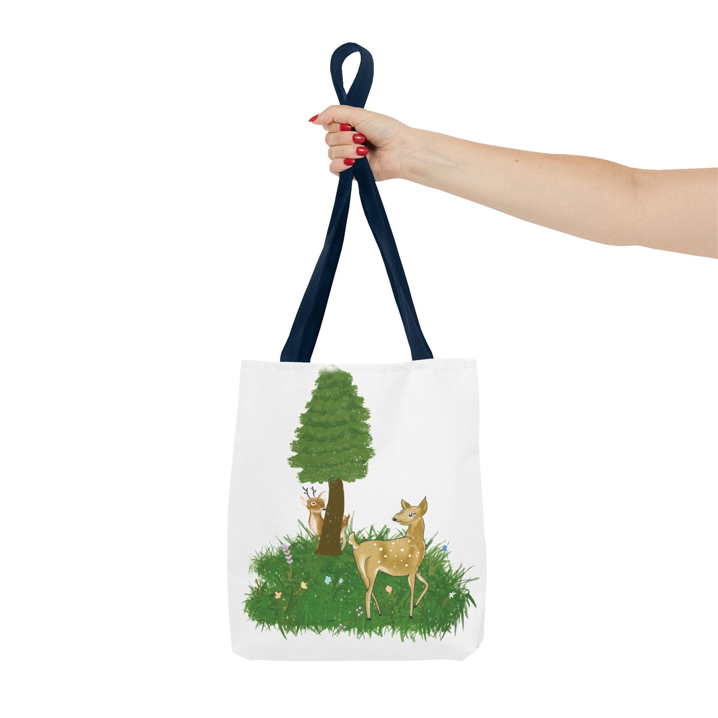 Forest Deer Tote Bag — Cute Woodland Deer & Tree All-Over Print Tote