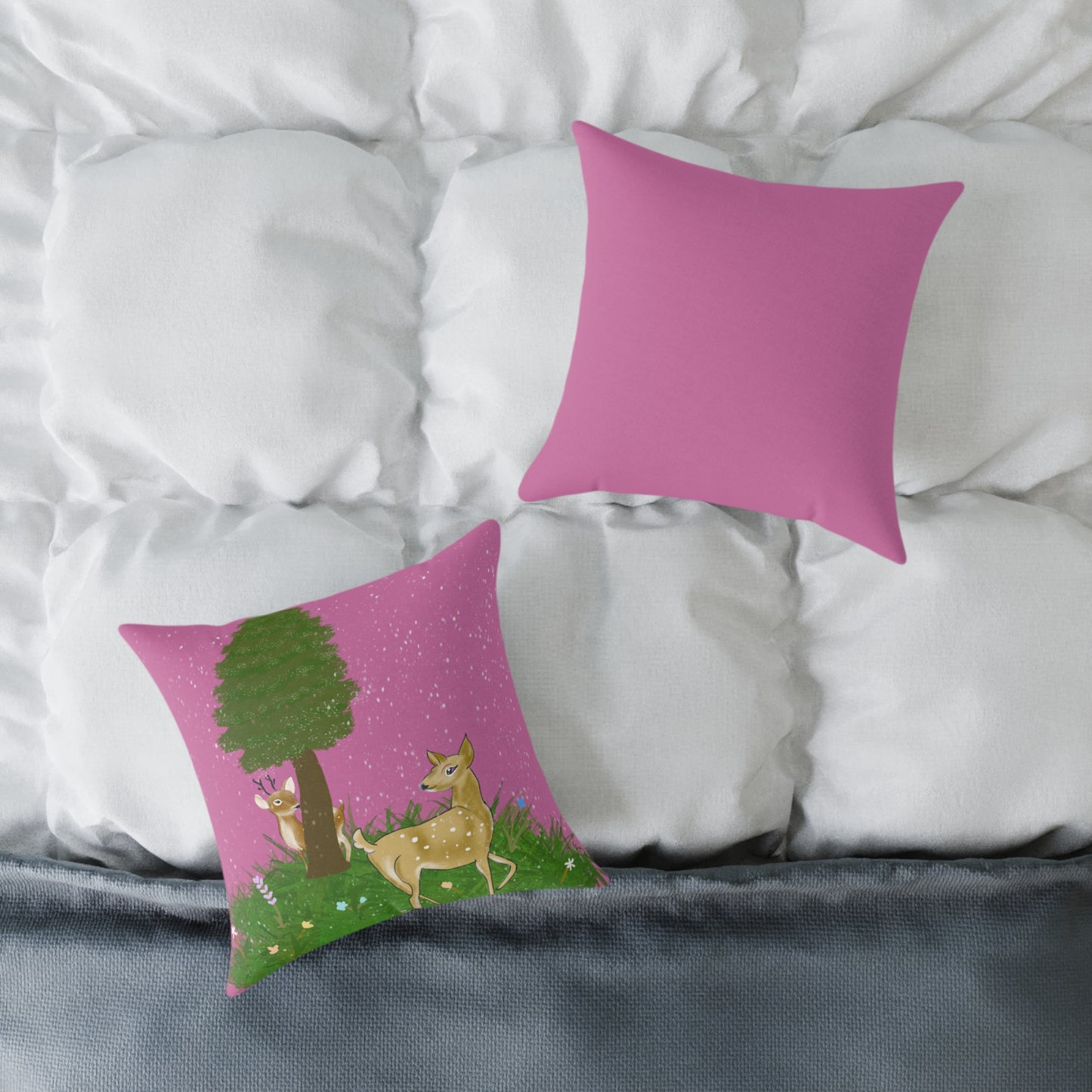 Canvas Pillow - Deer and Fawn Christmas hide and seek in snow design