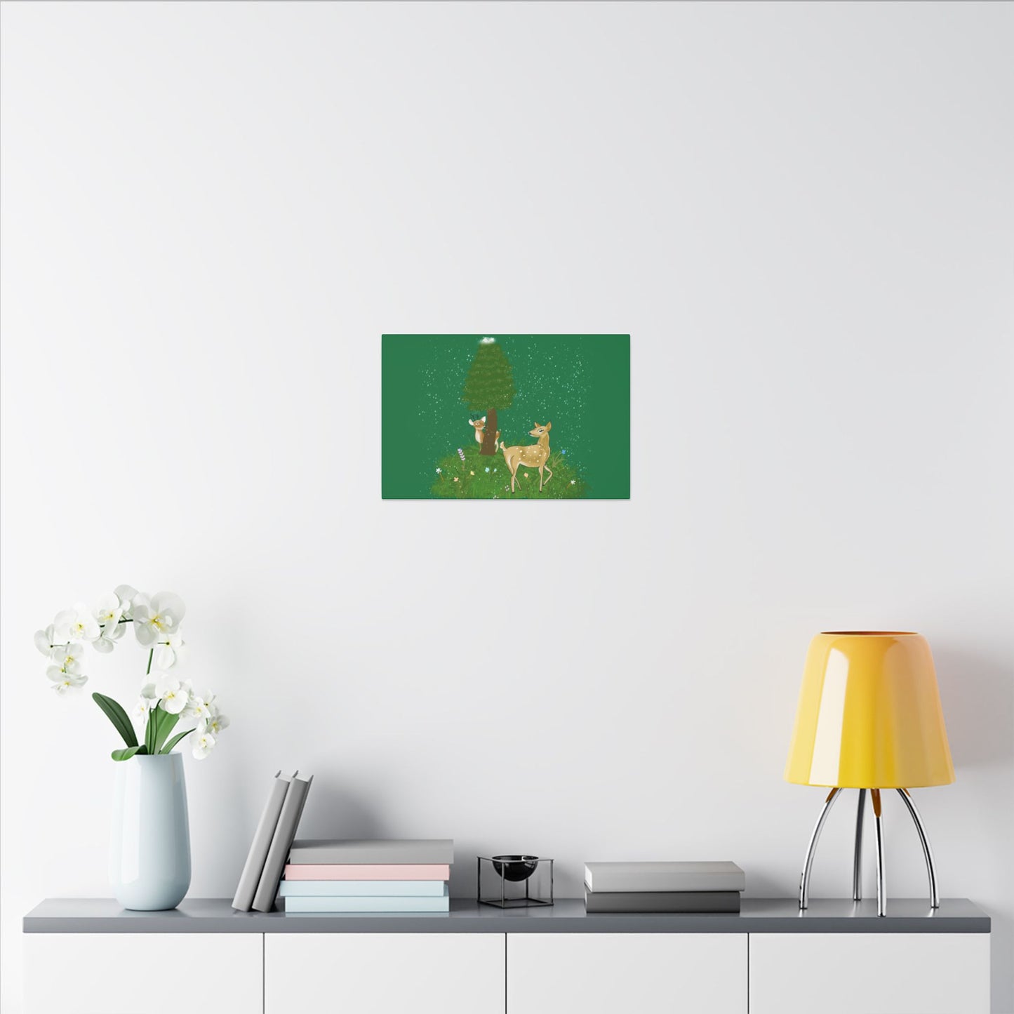 Canvas Wall Art - Deer Fawn Playing Hide and Seek in Snow