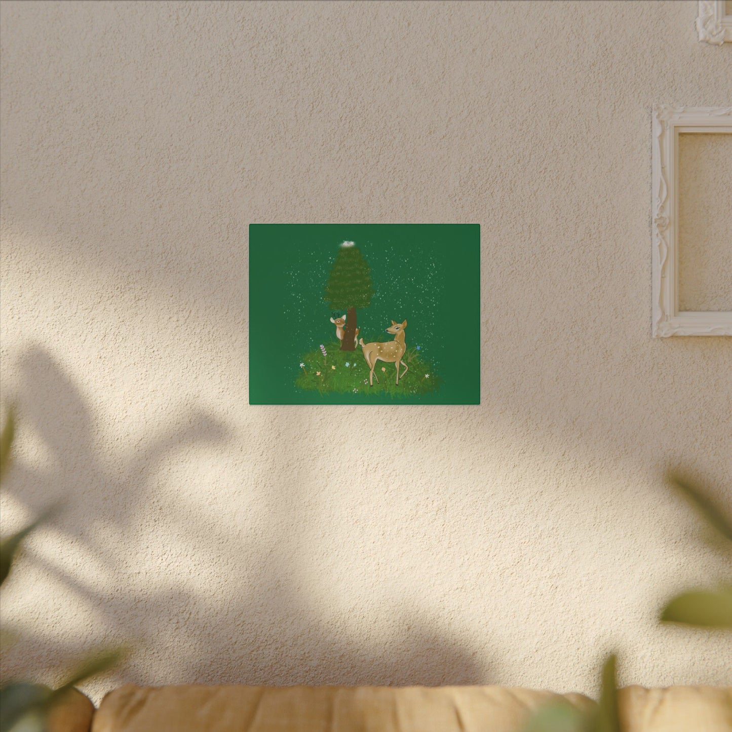 Canvas Wall Art - Deer Fawn Playing Hide and Seek in Snow