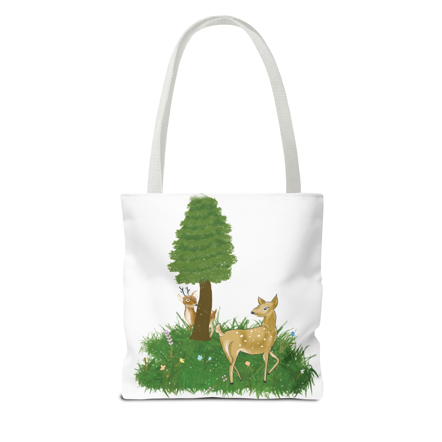 Forest Deer Tote Bag — Cute Woodland Deer & Tree All-Over Print Tote