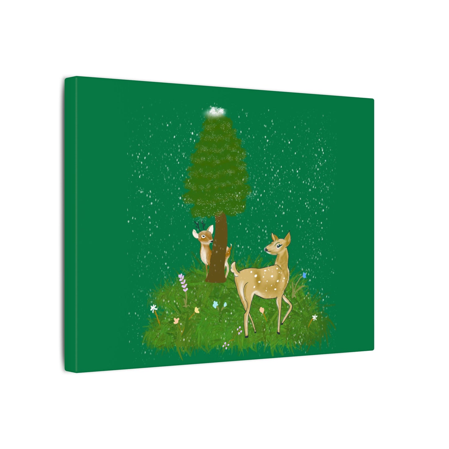 Canvas Wall Art - Deer Fawn Playing Hide and Seek in Snow