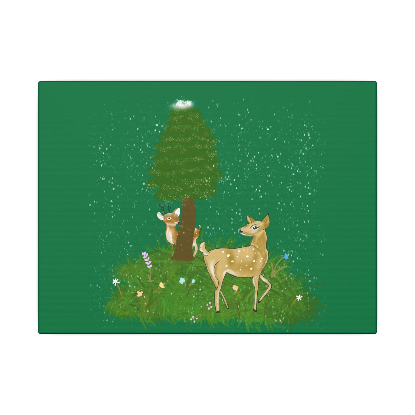 Canvas Wall Art - Deer Fawn Playing Hide and Seek in Snow