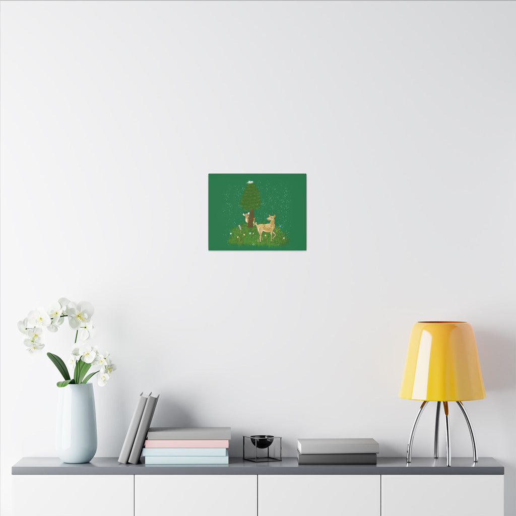 Canvas Wall Art - Deer Fawn Playing Hide and Seek in Snow