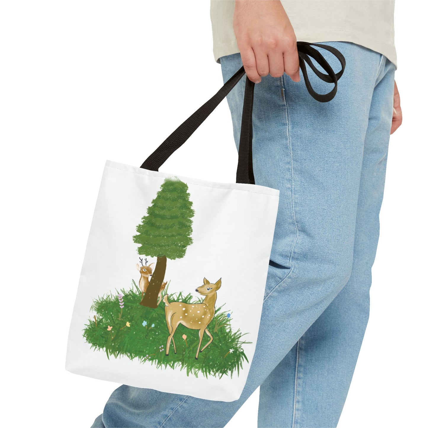 Forest Deer Tote Bag — Cute Woodland Deer & Tree All-Over Print Tote