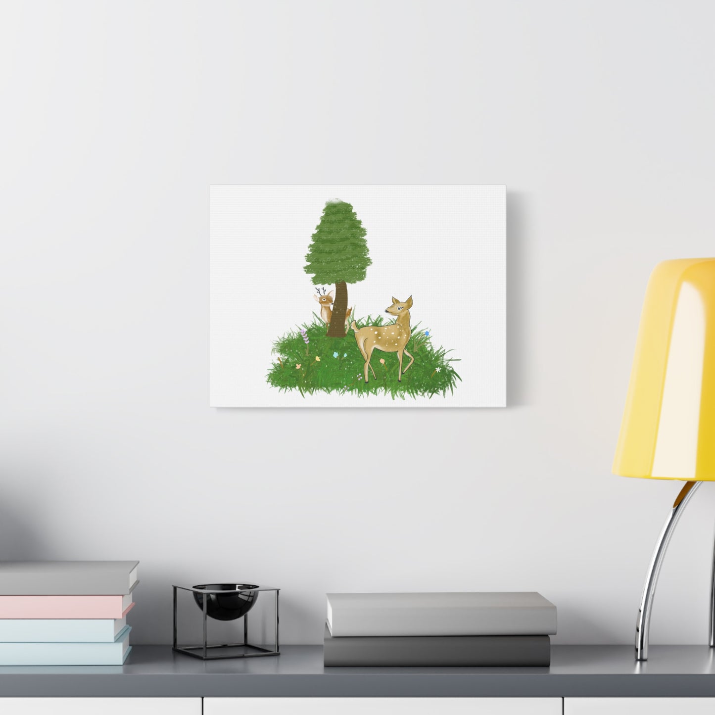 Canvas Print - Deer Fawn playing Hide and seek in snow