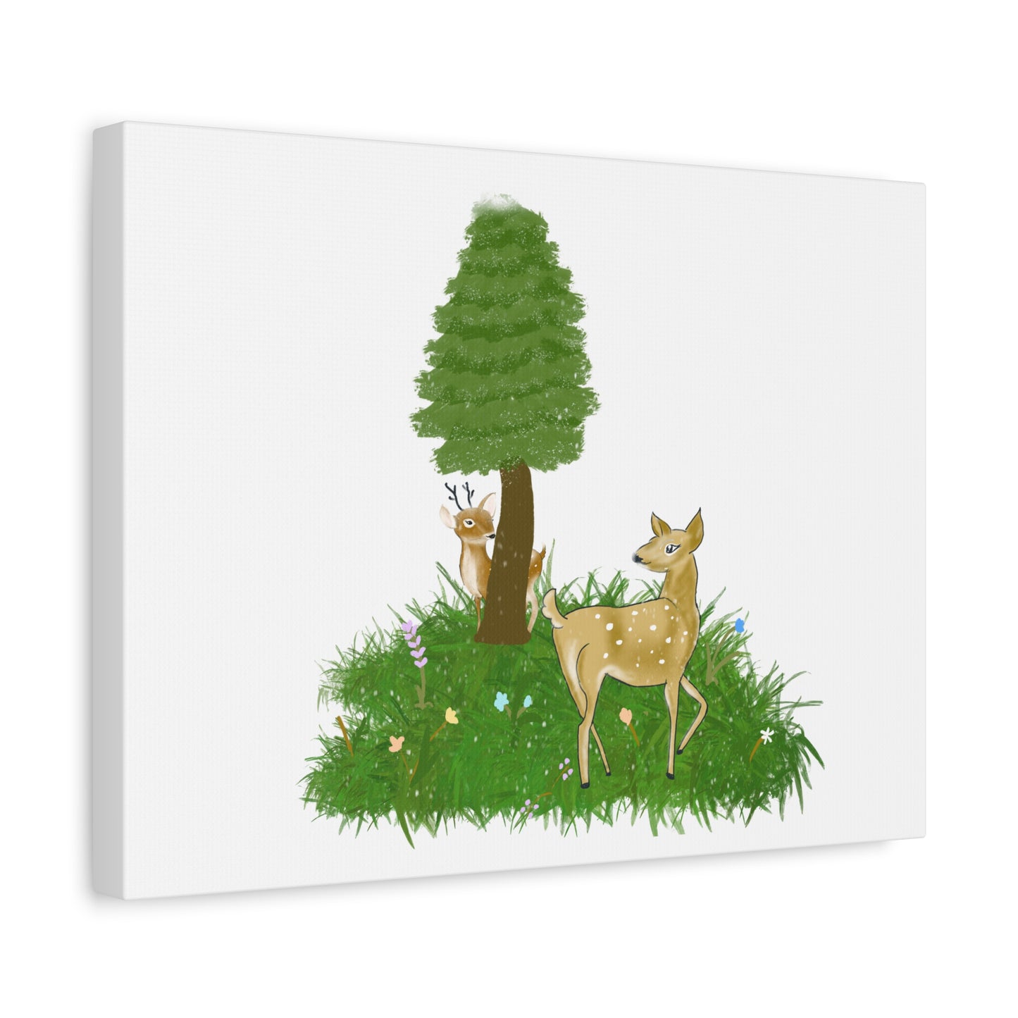 Canvas Print - Deer Fawn playing Hide and seek in snow