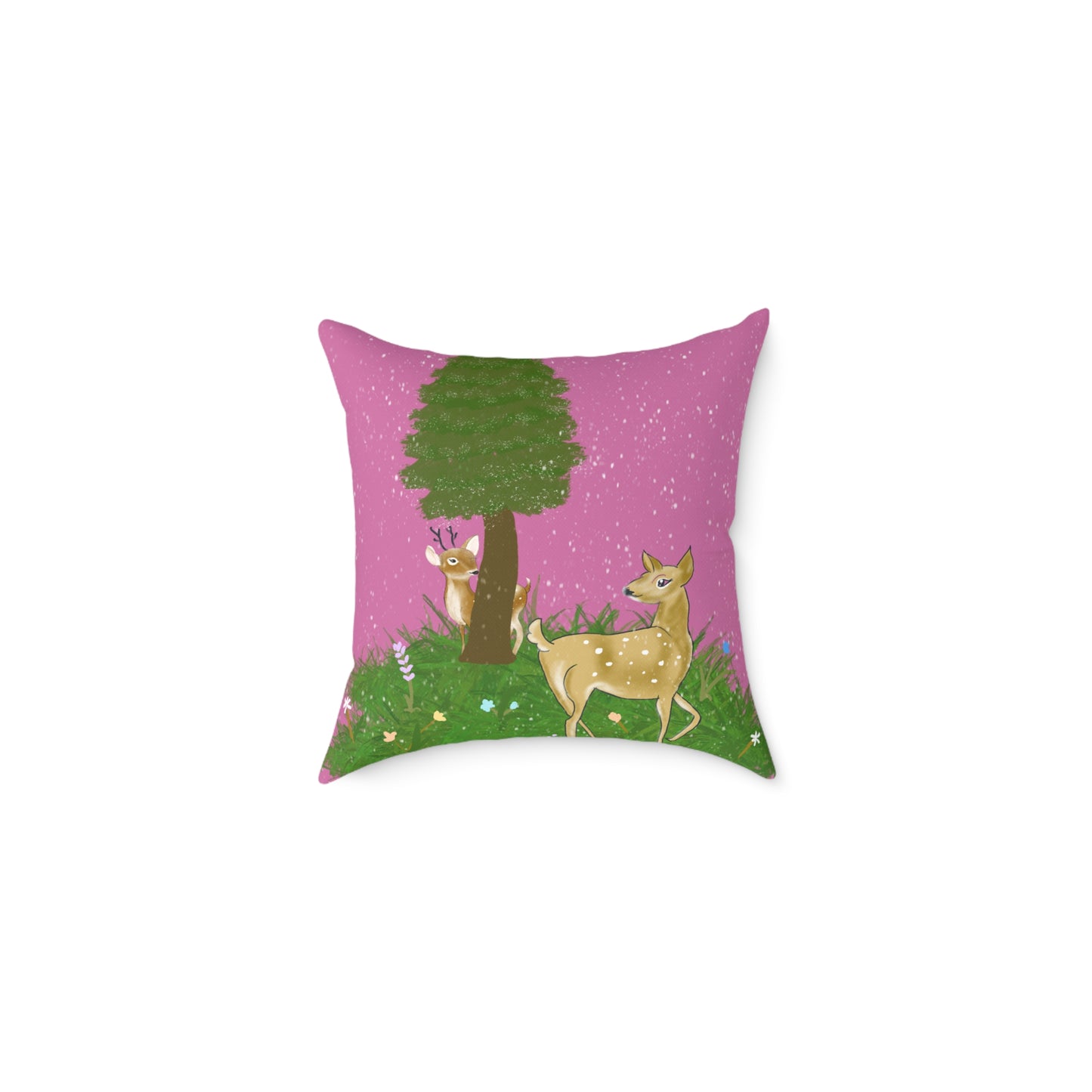 Canvas Pillow - Deer and Fawn Christmas hide and seek in snow design