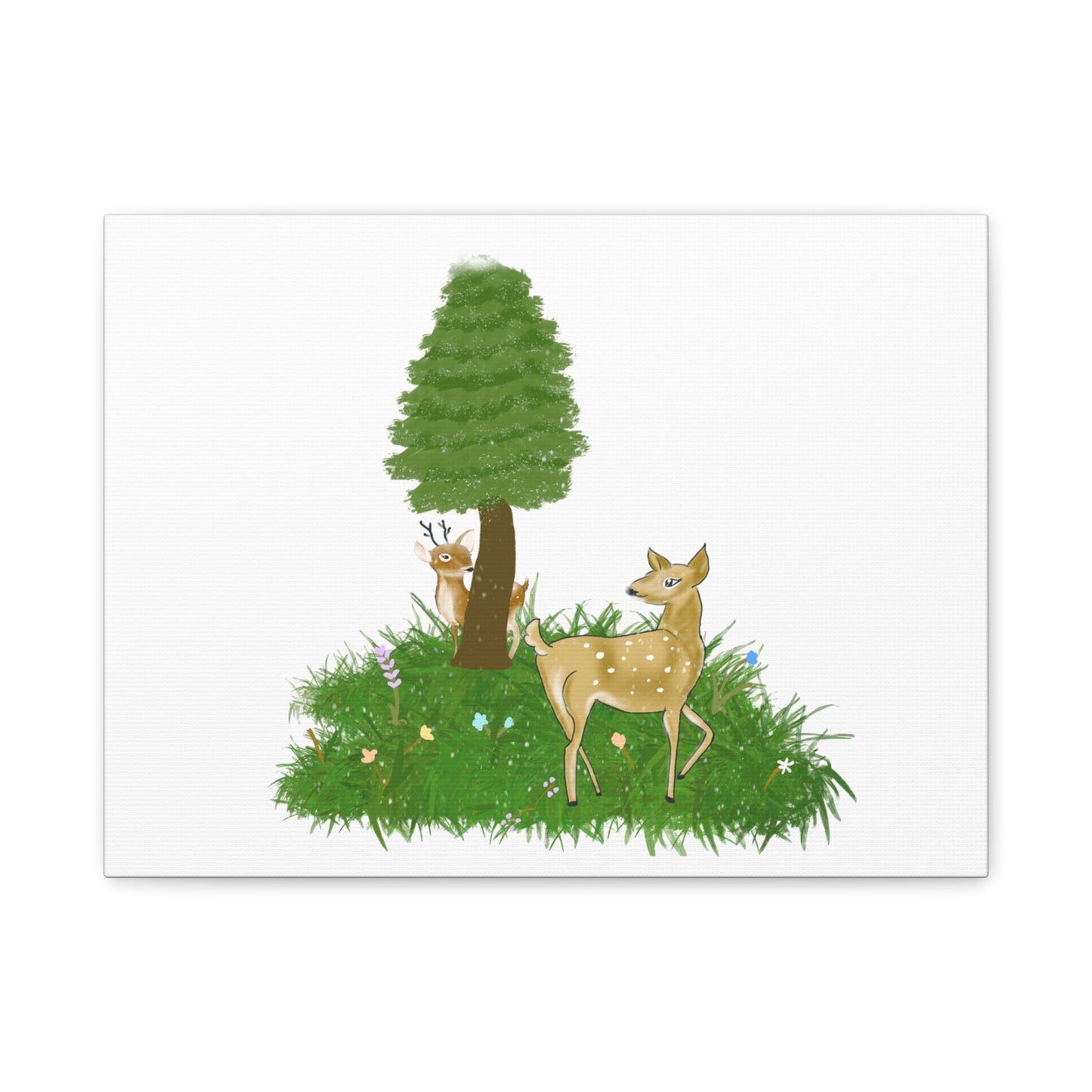 Canvas Print - Deer Fawn playing Hide and seek in snow