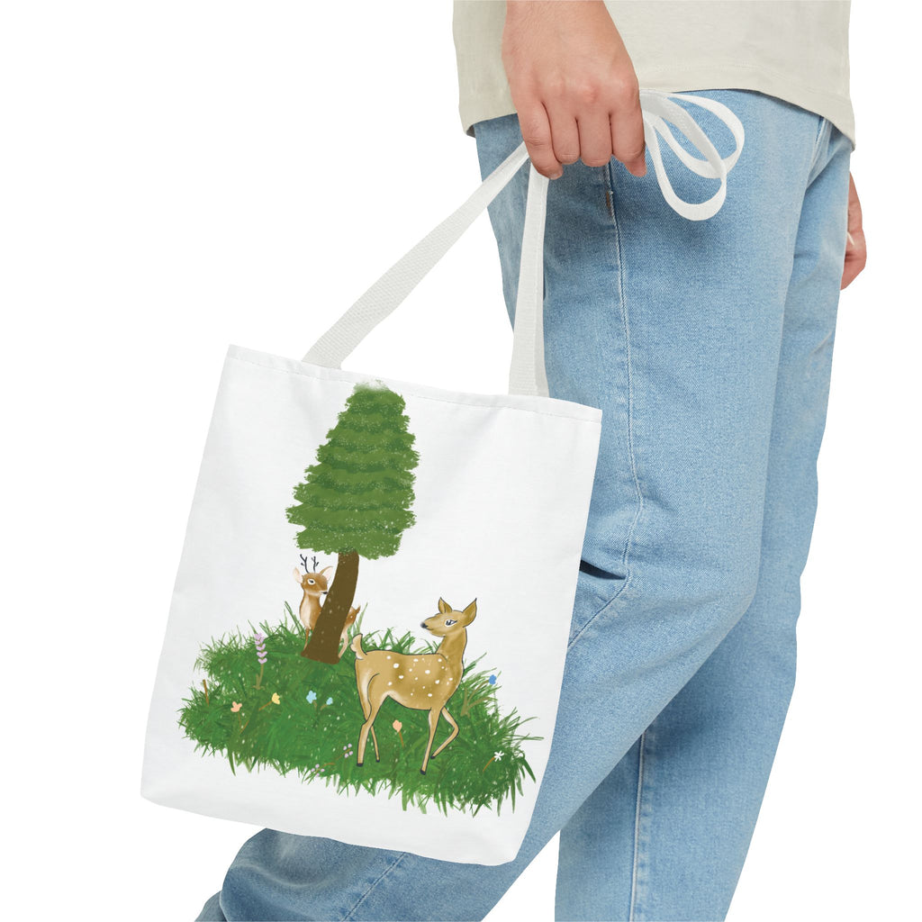 Forest Deer Tote Bag — Cute Woodland Deer & Tree All-Over Print Tote