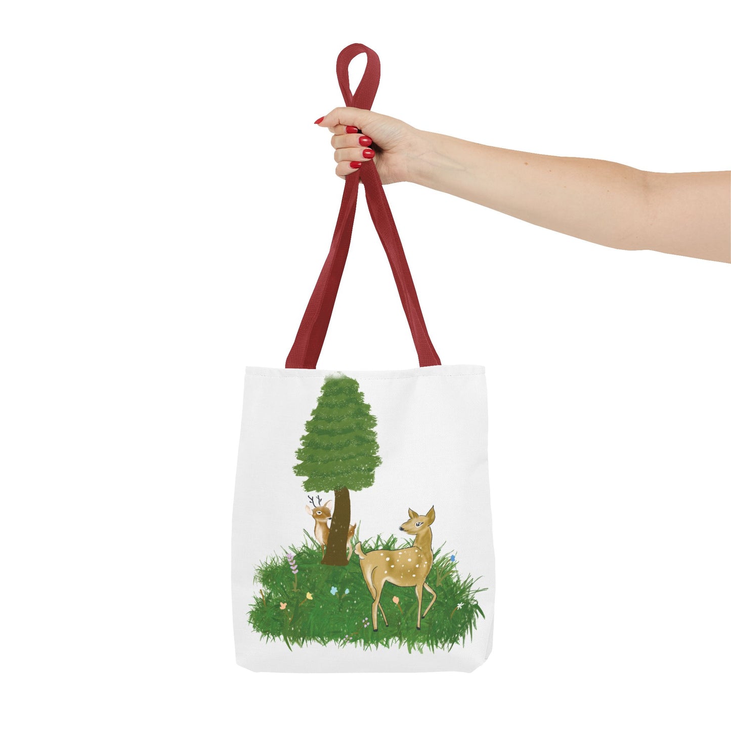 Forest Deer Tote Bag — Cute Woodland Deer & Tree All-Over Print Tote