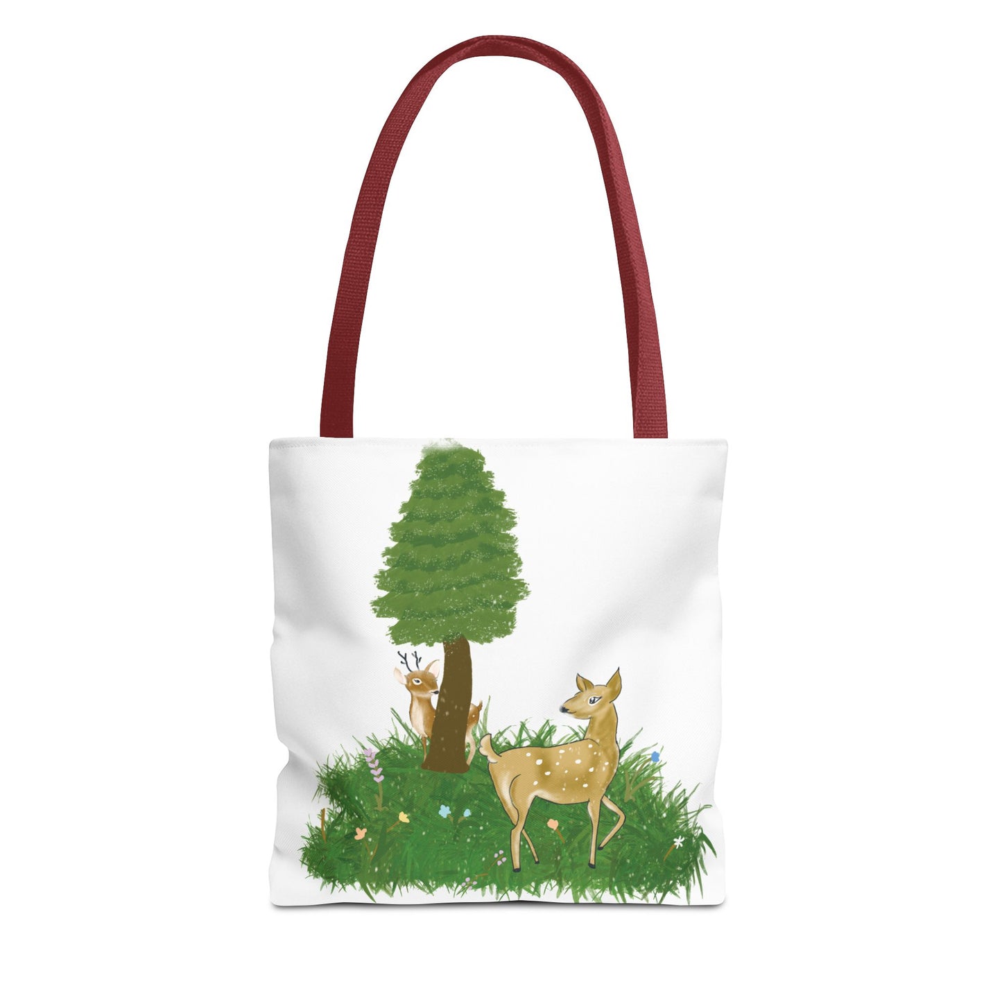 Forest Deer Tote Bag — Cute Woodland Deer & Tree All-Over Print Tote
