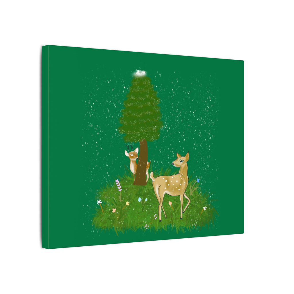 Canvas Wall Art - Deer Fawn Playing Hide and Seek in Snow
