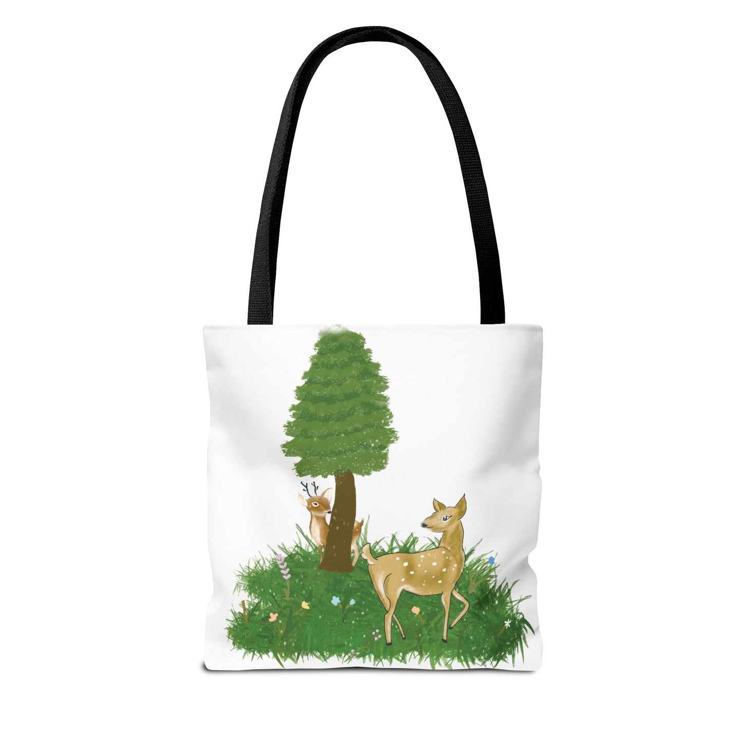 Forest Deer Tote Bag — Cute Woodland Deer & Tree All-Over Print Tote