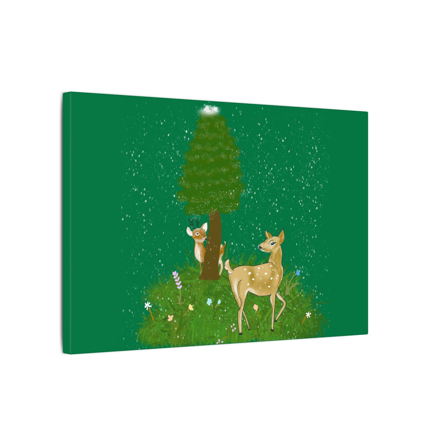 Canvas Wall Art - Deer Fawn Playing Hide and Seek in Snow