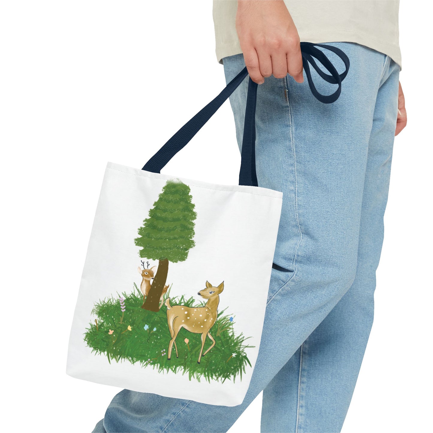 Forest Deer Tote Bag — Cute Woodland Deer & Tree All-Over Print Tote