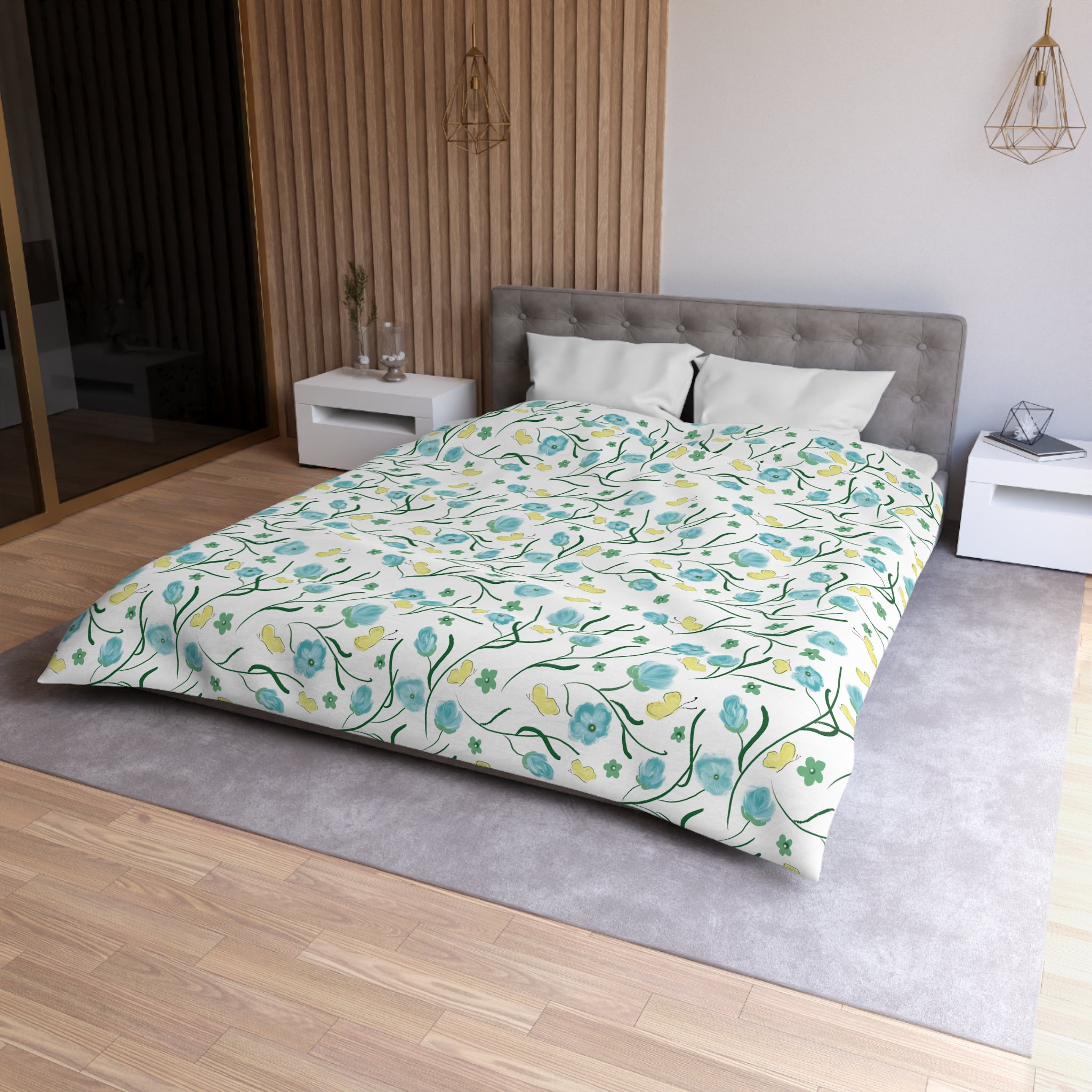 Floral Microfiber Duvet Cover - Cozy Bedding for Spring, Spring Decor, Floral Home Textile, Gift for Her, Bedroom Makeover