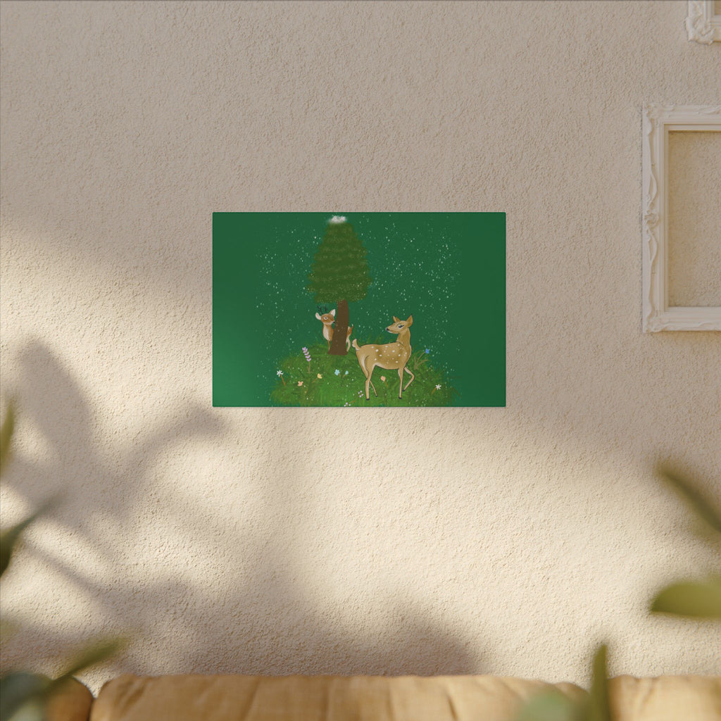 Canvas Wall Art - Deer Fawn Playing Hide and Seek in Snow