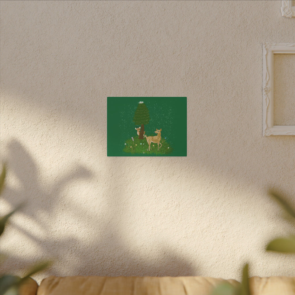 Canvas Wall Art - Deer Fawn Playing Hide and Seek in Snow