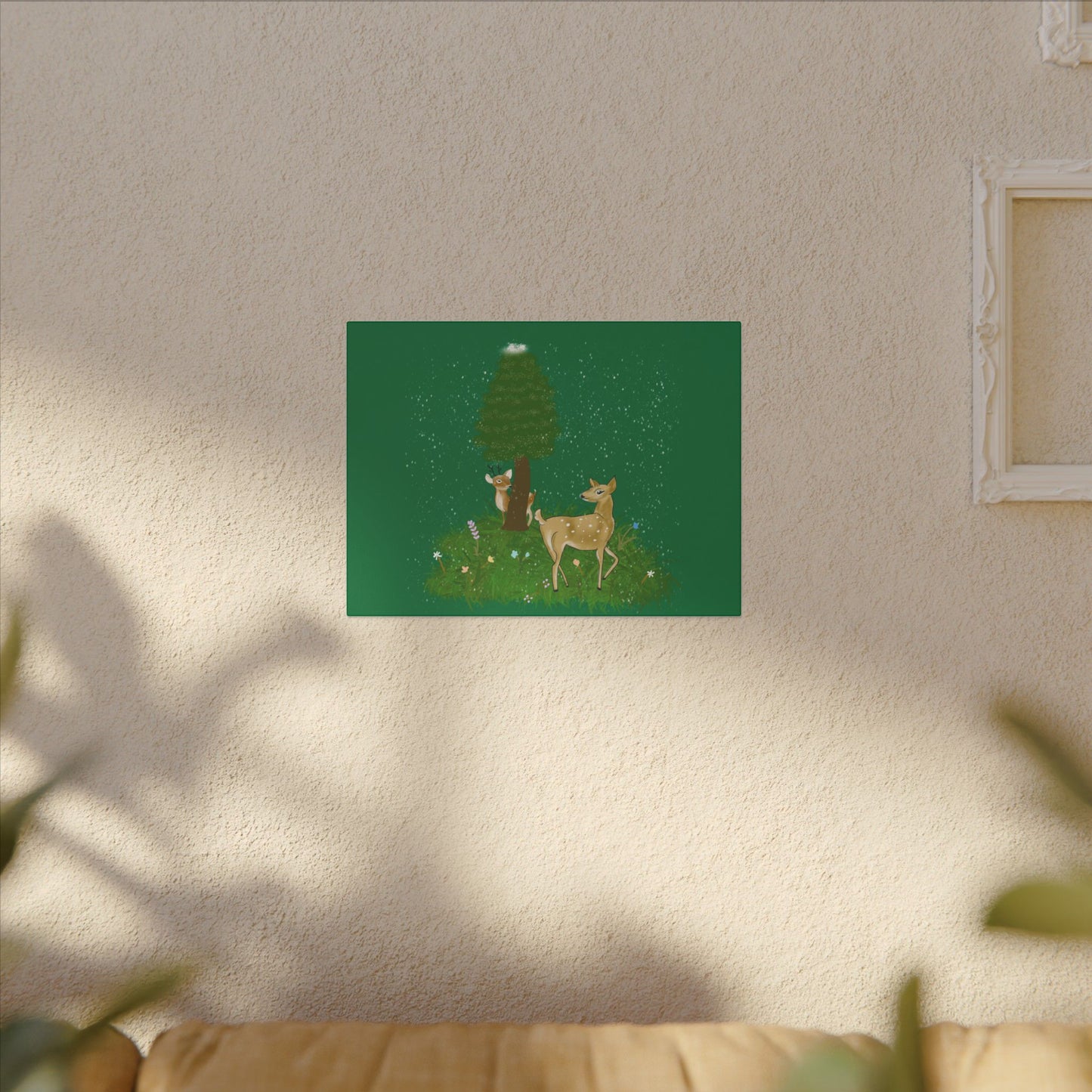Canvas Wall Art - Deer Fawn Playing Hide and Seek in Snow