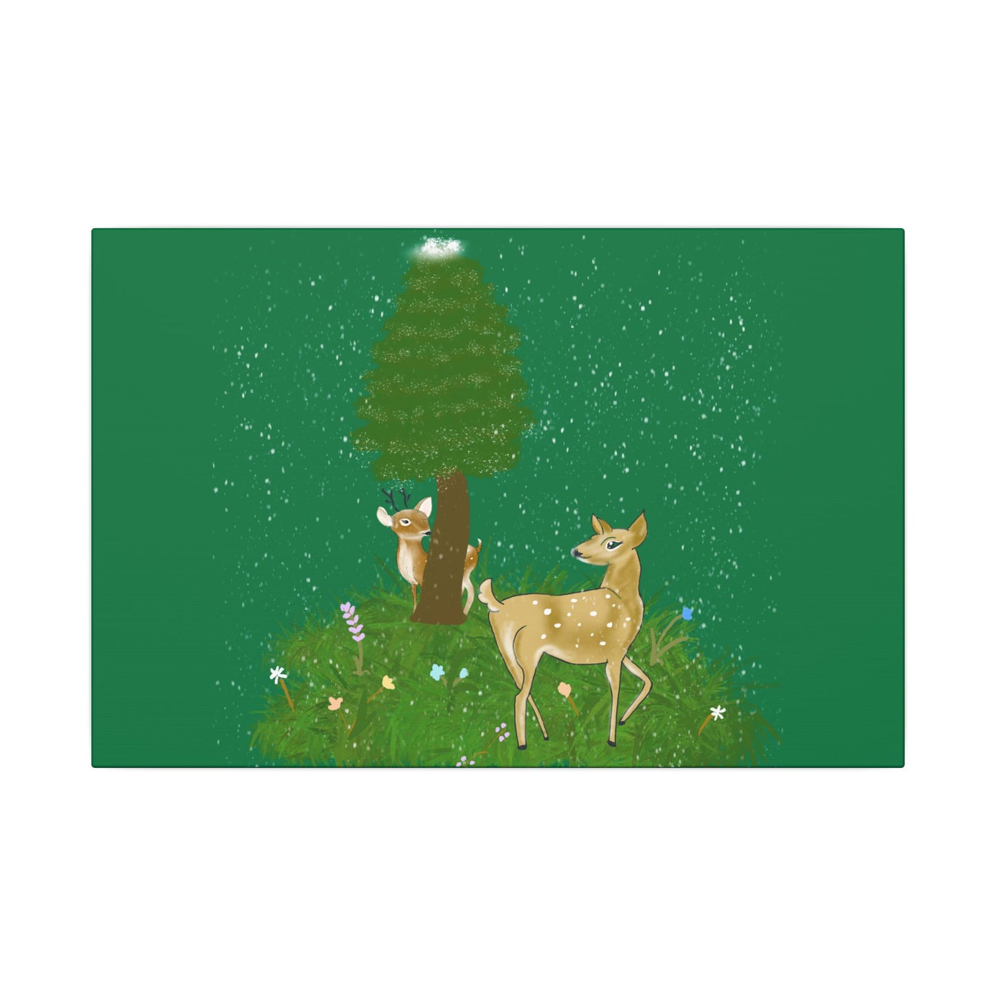 Canvas Wall Art - Deer Fawn Playing Hide and Seek in Snow