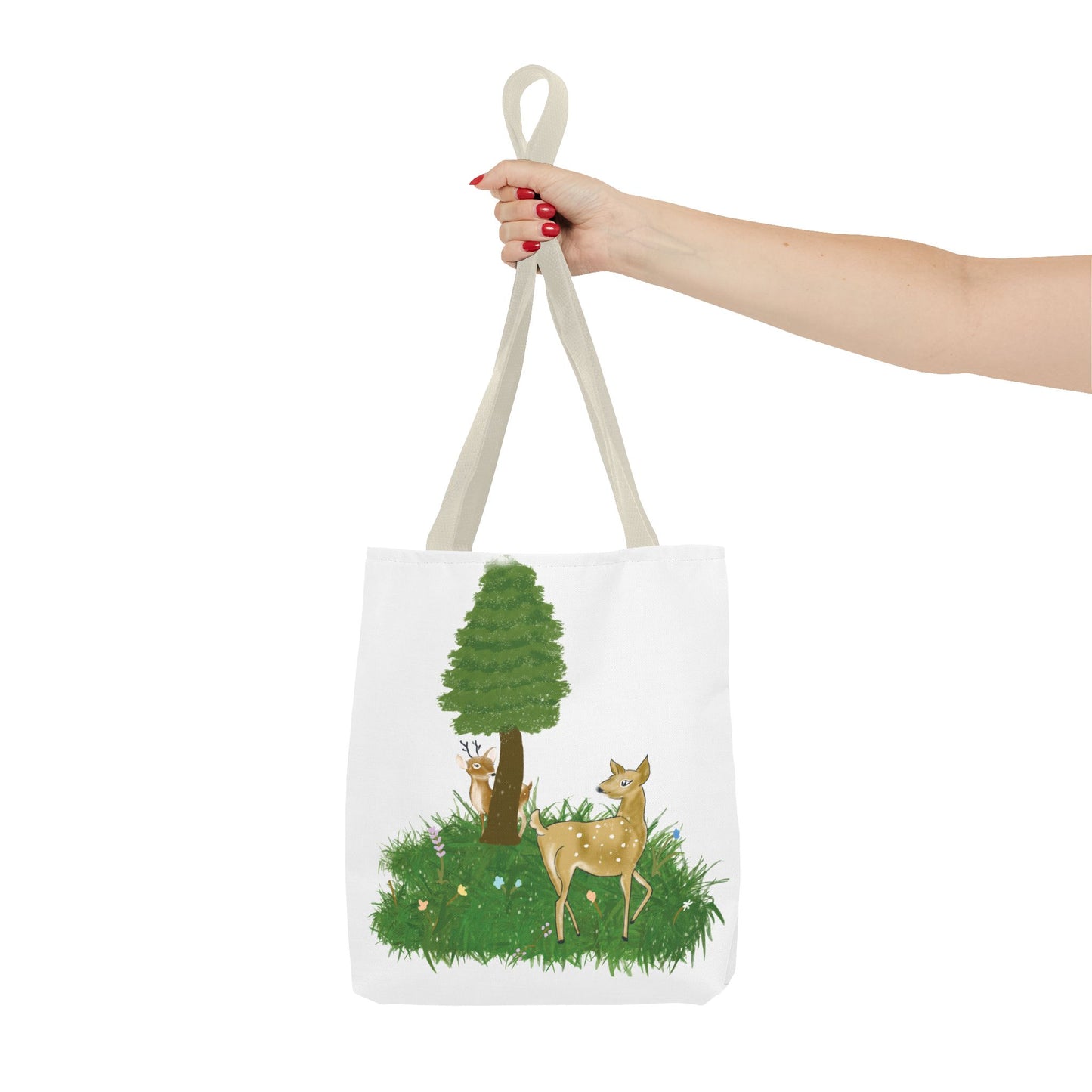 Forest Deer Tote Bag — Cute Woodland Deer & Tree All-Over Print Tote