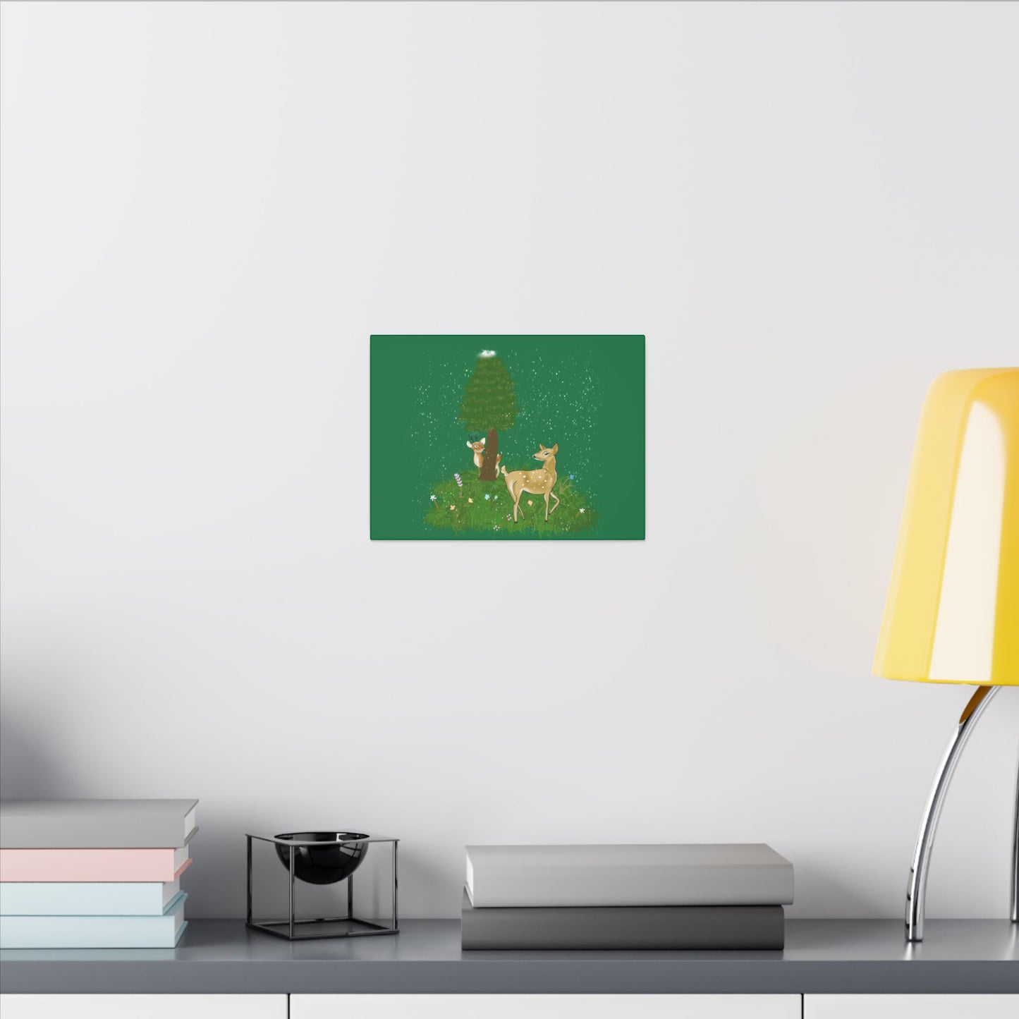 Canvas Wall Art - Deer Fawn Playing Hide and Seek in Snow