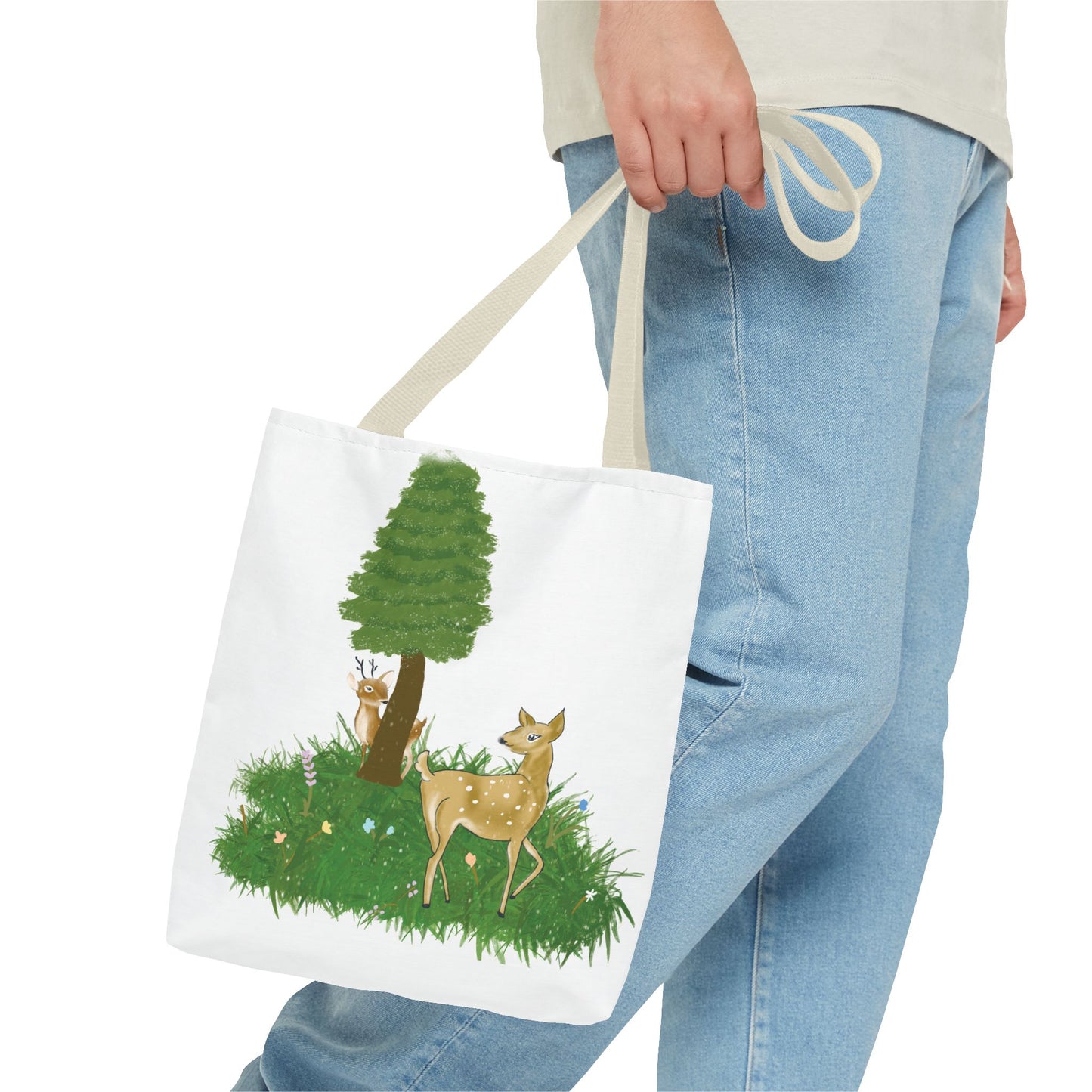 Forest Deer Tote Bag — Cute Woodland Deer & Tree All-Over Print Tote