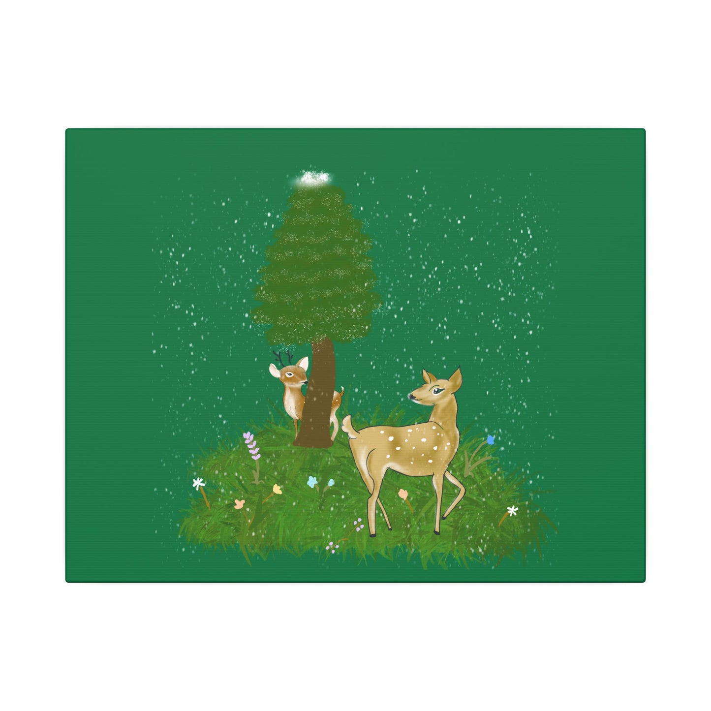 Canvas Wall Art - Deer Fawn Playing Hide and Seek in Snow