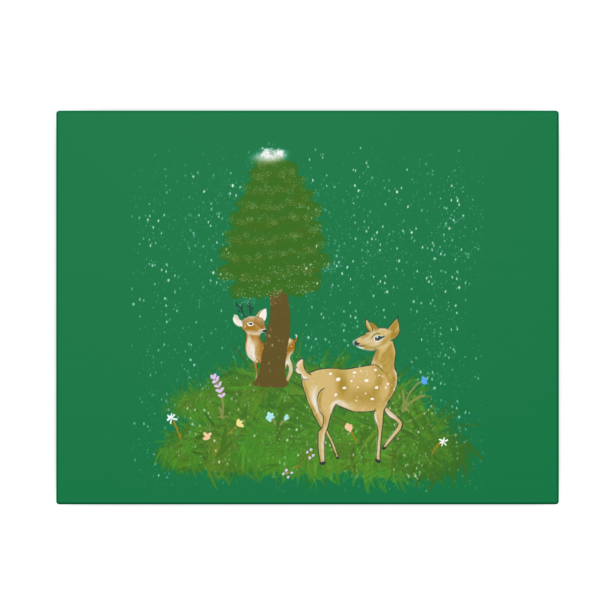 Canvas Wall Art - Deer Fawn Playing Hide and Seek in Snow