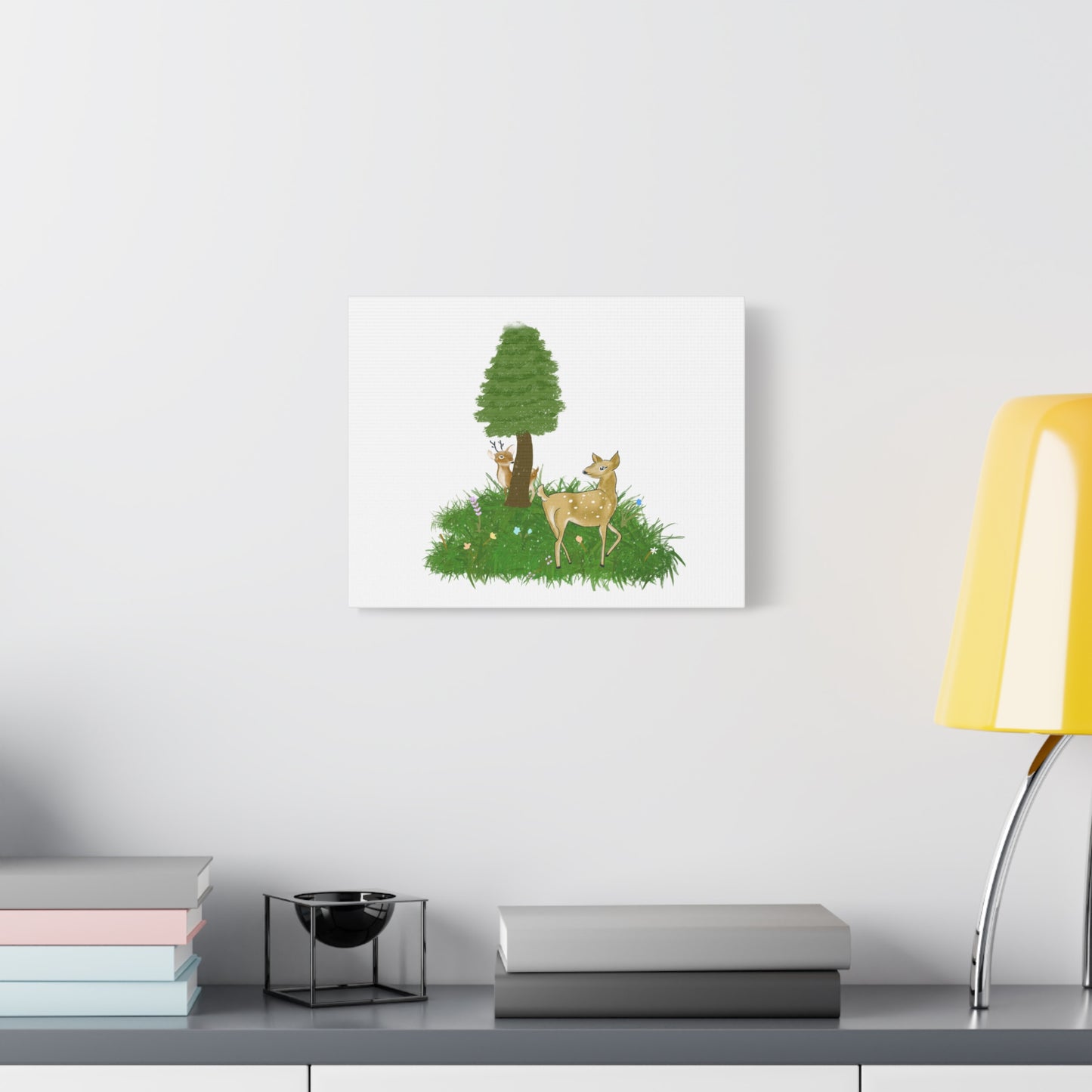 Canvas Print - Deer Fawn playing Hide and seek in snow