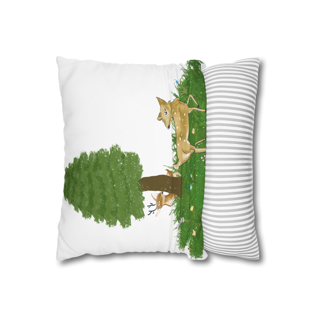 Poly Canvas Pillowcase - Deer and Fawn Hide and Seek in Snow Design