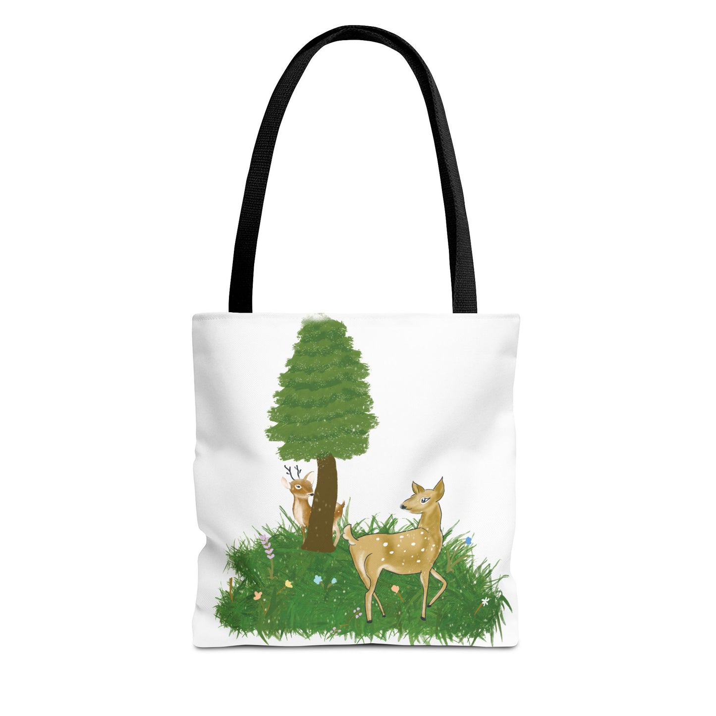 Forest Deer Tote Bag — Cute Woodland Deer & Tree All-Over Print Tote