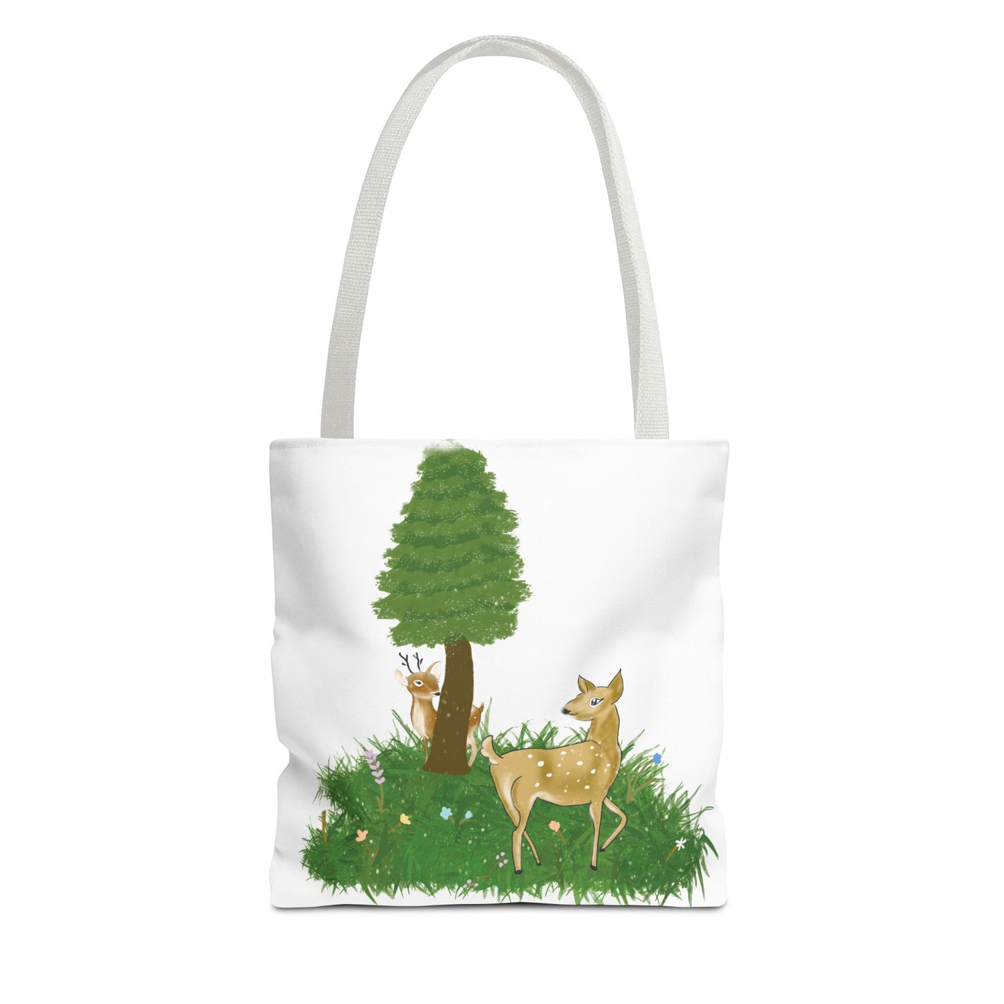 Forest Deer Tote Bag — Cute Woodland Deer & Tree All-Over Print Tote